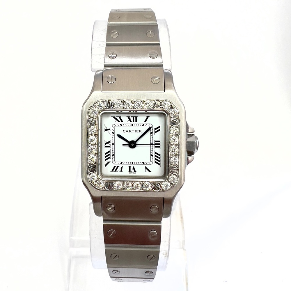 CARTIER SANTOS GALBEE 24mm Automatic Steel 0.69TCW Diamond Watch White Dial